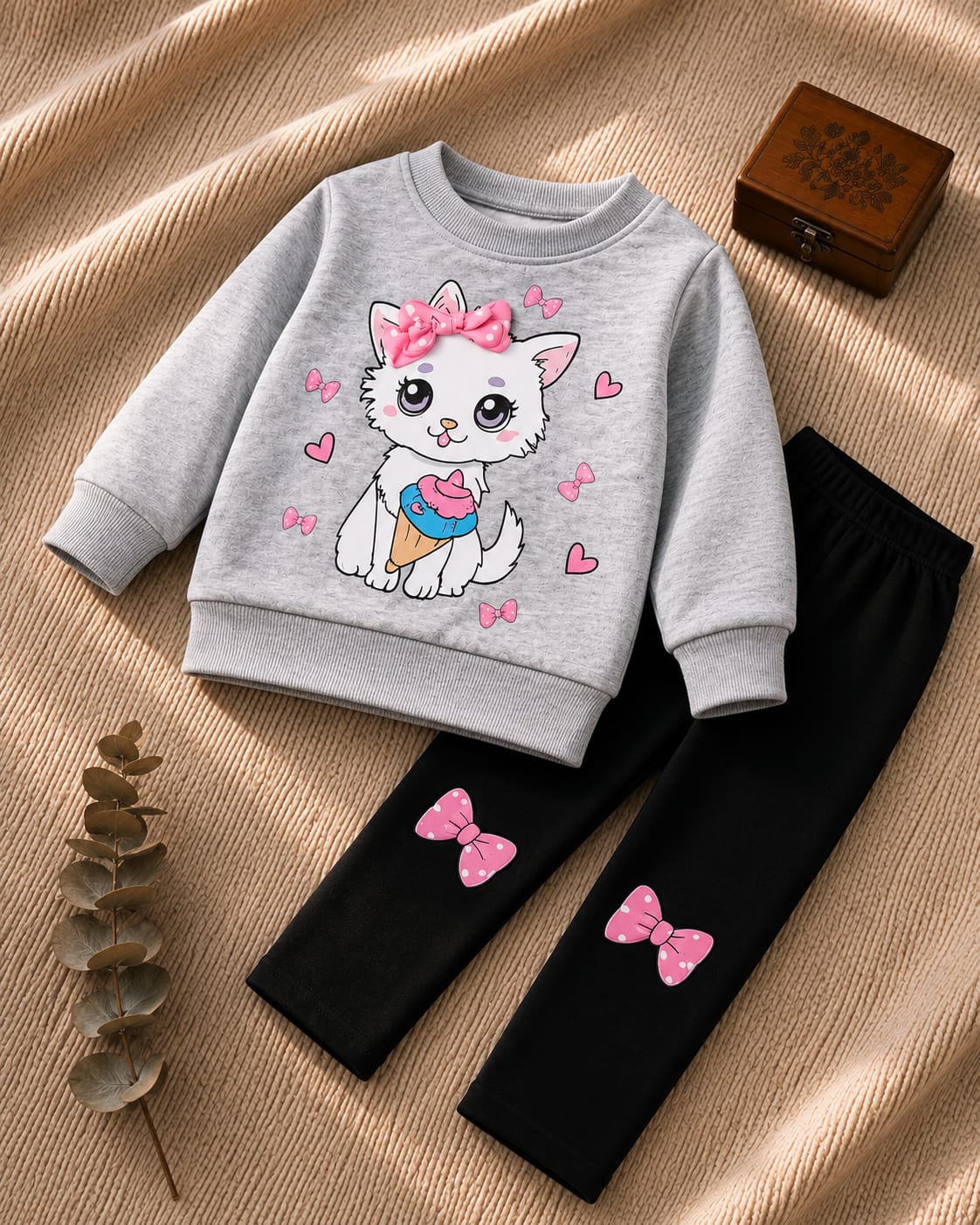 Plush - Fleece Shirt & Trouser - Cat in Grey Contrast