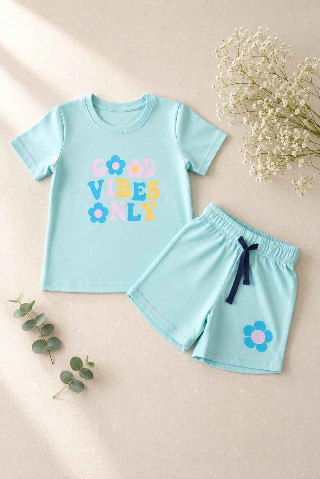 Girls Mint Green "Good Vibes Only" T-Shirt & Shorts Set