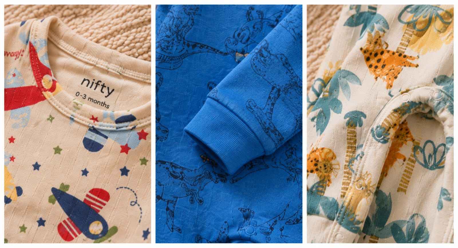 Baby Rompers Pack of 3 – Airplane, Dinosaur & Jungle Print Cotton Jumpsuit