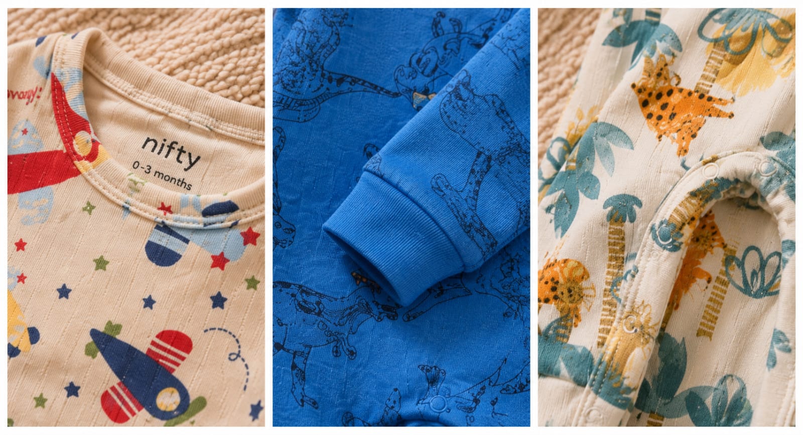 Baby Rompers Pack of 3 – Airplane, Dinosaur & Jungle Print Cotton Jumpsuit