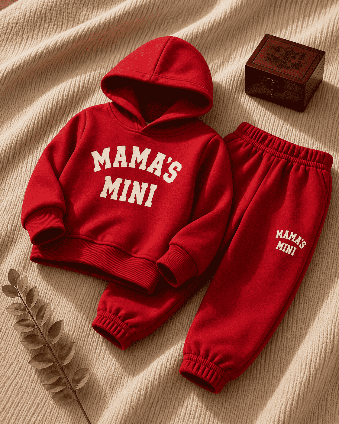 Plush  Hoodied Fleece Shirt & Trouser - Mamas Mini in Red