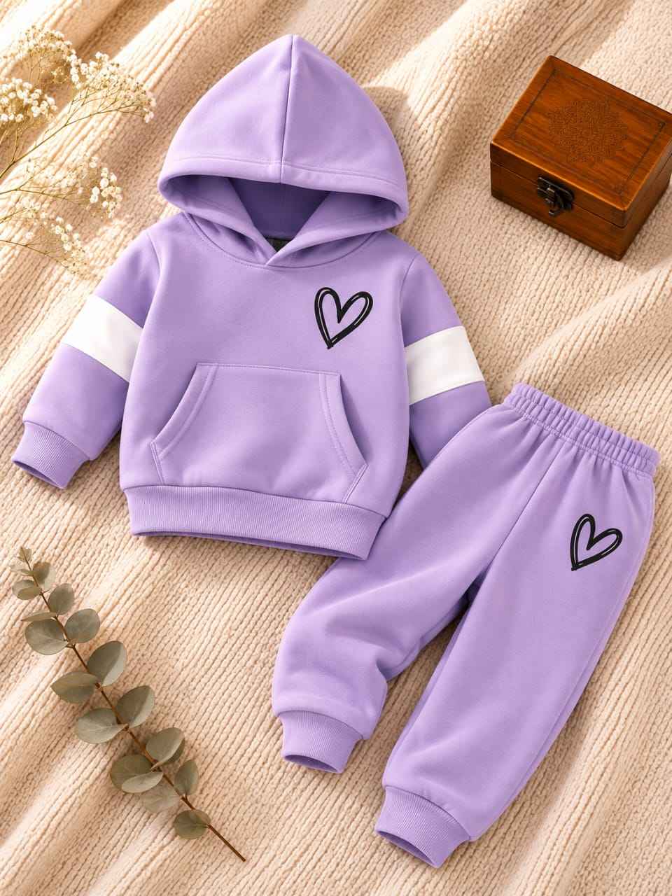 Plush Hoodied Fleece Shirt & Trouser - Basic Heart in Light Purple