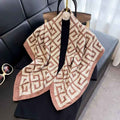 Dusty rose and cream geometric print silk-satin scarf with a bordered edge