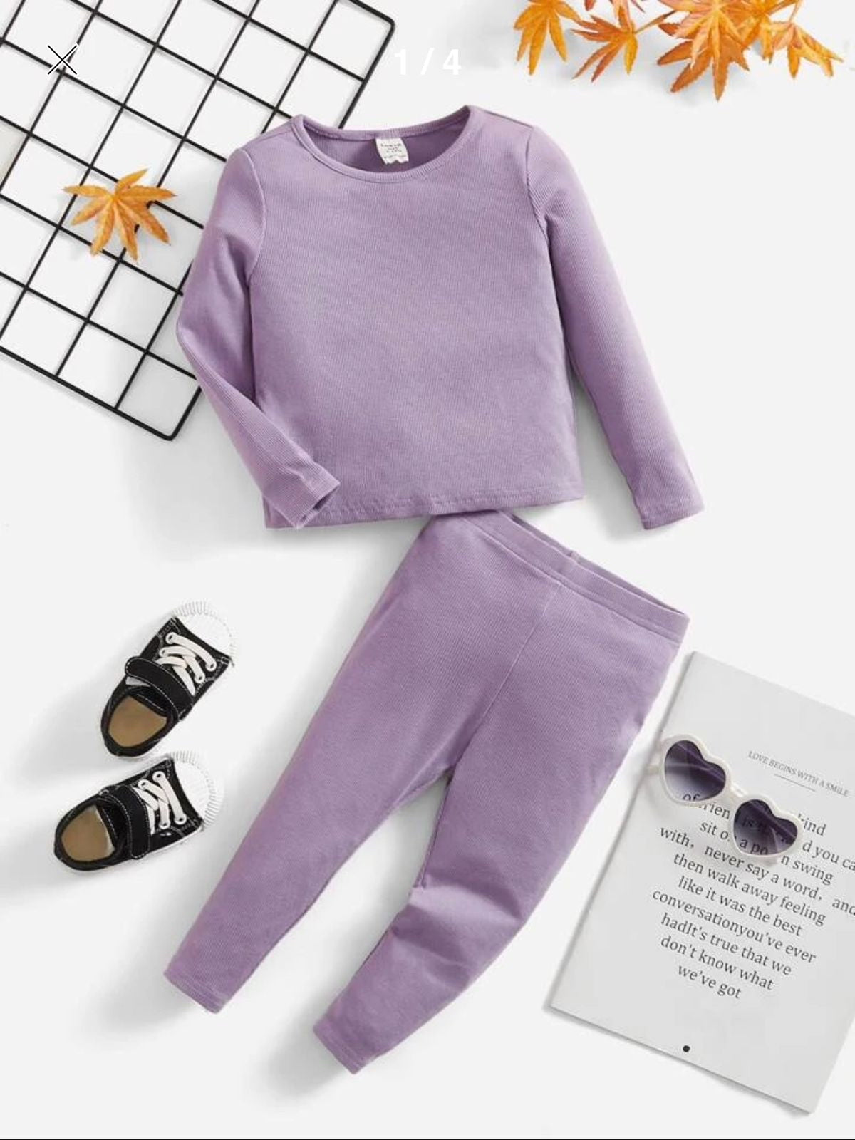 Plush Round Neck Style Ribbed Knit Sweat Set - Lilac Purple