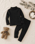 Plush High Neck Style Ribbed Knit Sweat Set - Black