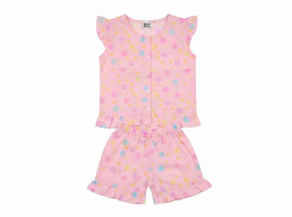 Baby girl pink polka dot top shorts set