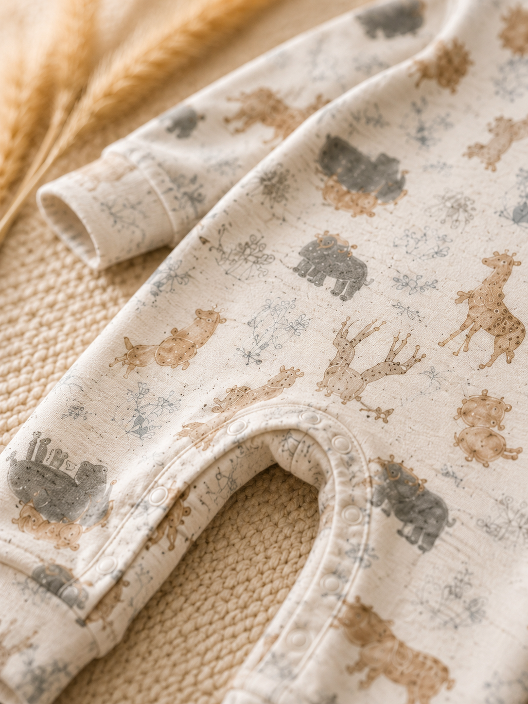 Baby Elephant & Giraffe Romper | Cream Jumpsuit