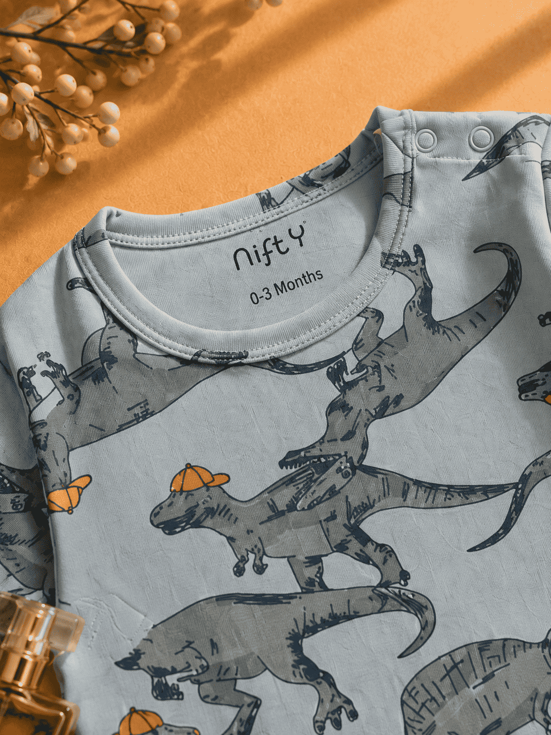 Baby Dinosaur Romper | Grey-Blue Long Sleeve Jumpsuit