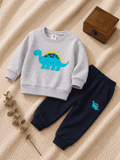 Plush Round Neck - Dino Fleece Basic Set Grey Contrast