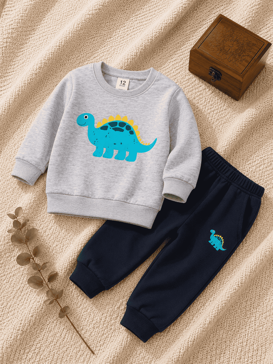 Plush Round Neck - Dino Fleece Basic Set Grey Contrast