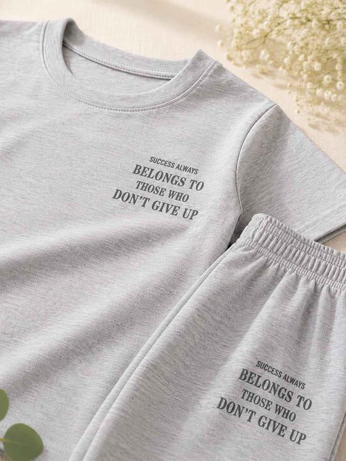 Girls Grey T-Shirt & Cuffed Trouser Set