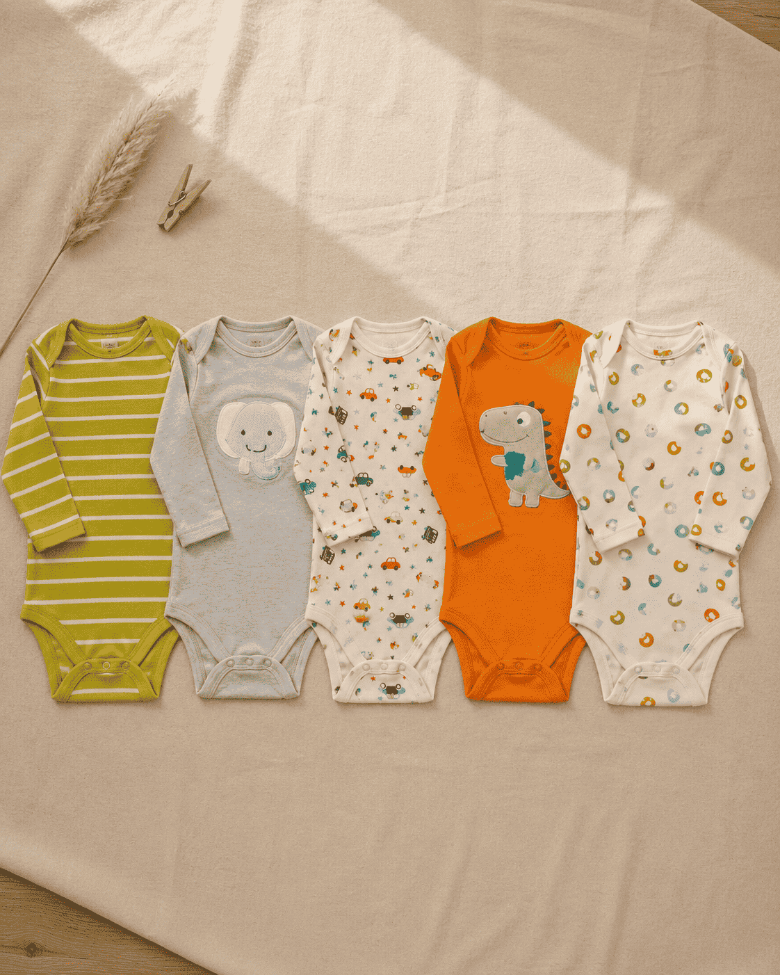 Baby Boy Printed Bodysuits Pack of 5