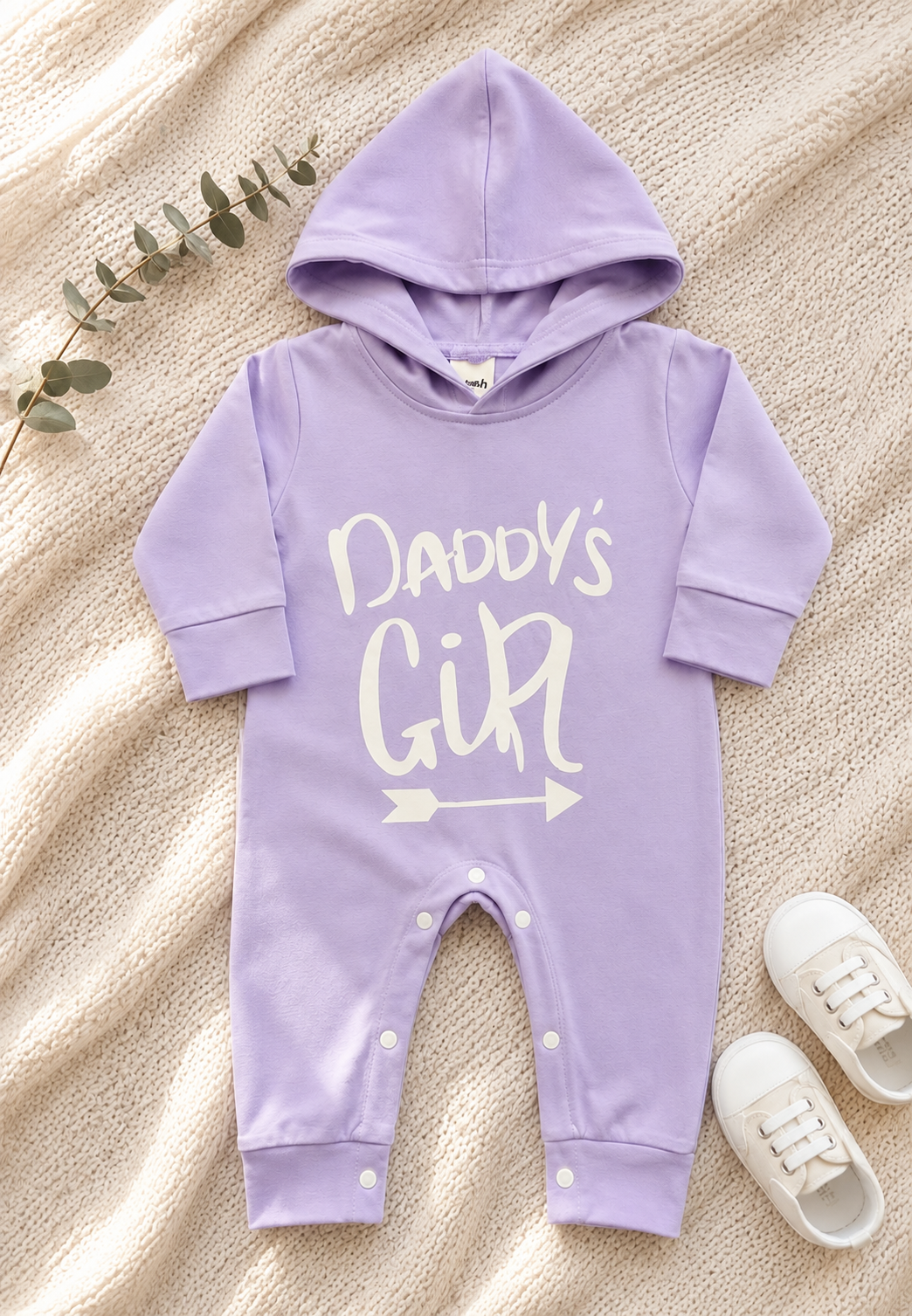 Plush-Hoodie Romper - Daddys girl in lavender