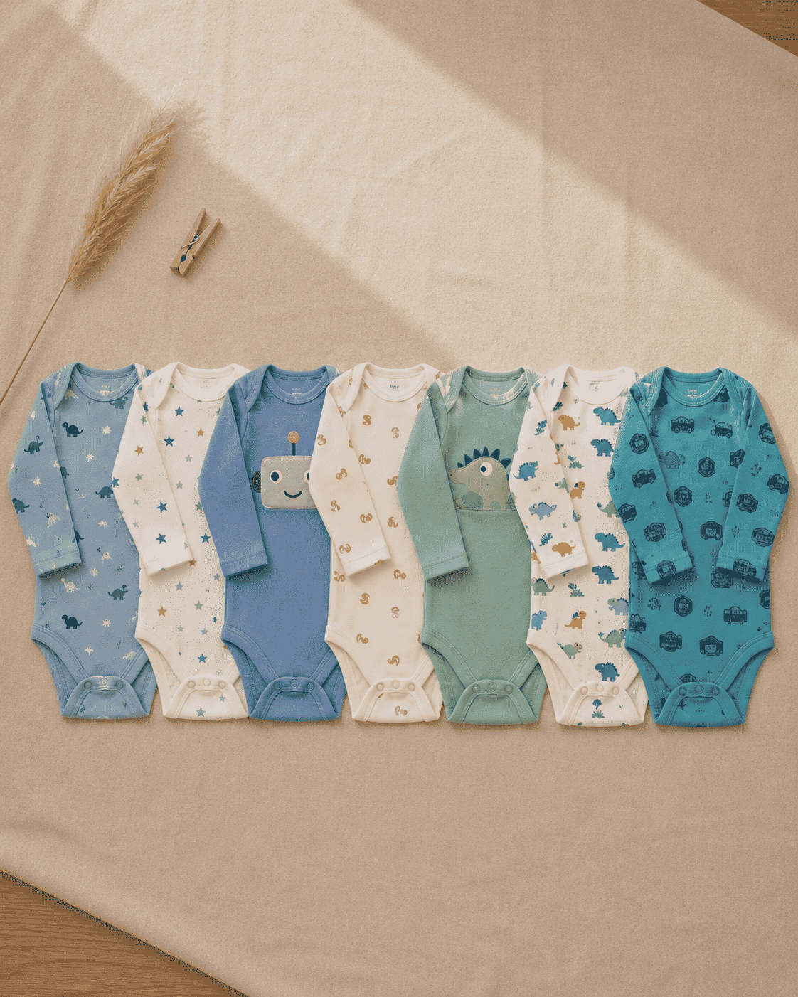 Baby Boy Printed Bodysuits Pack of 5