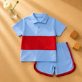 Plush-Baby Plaid Polo Shirt & Shorts-Red-Blue