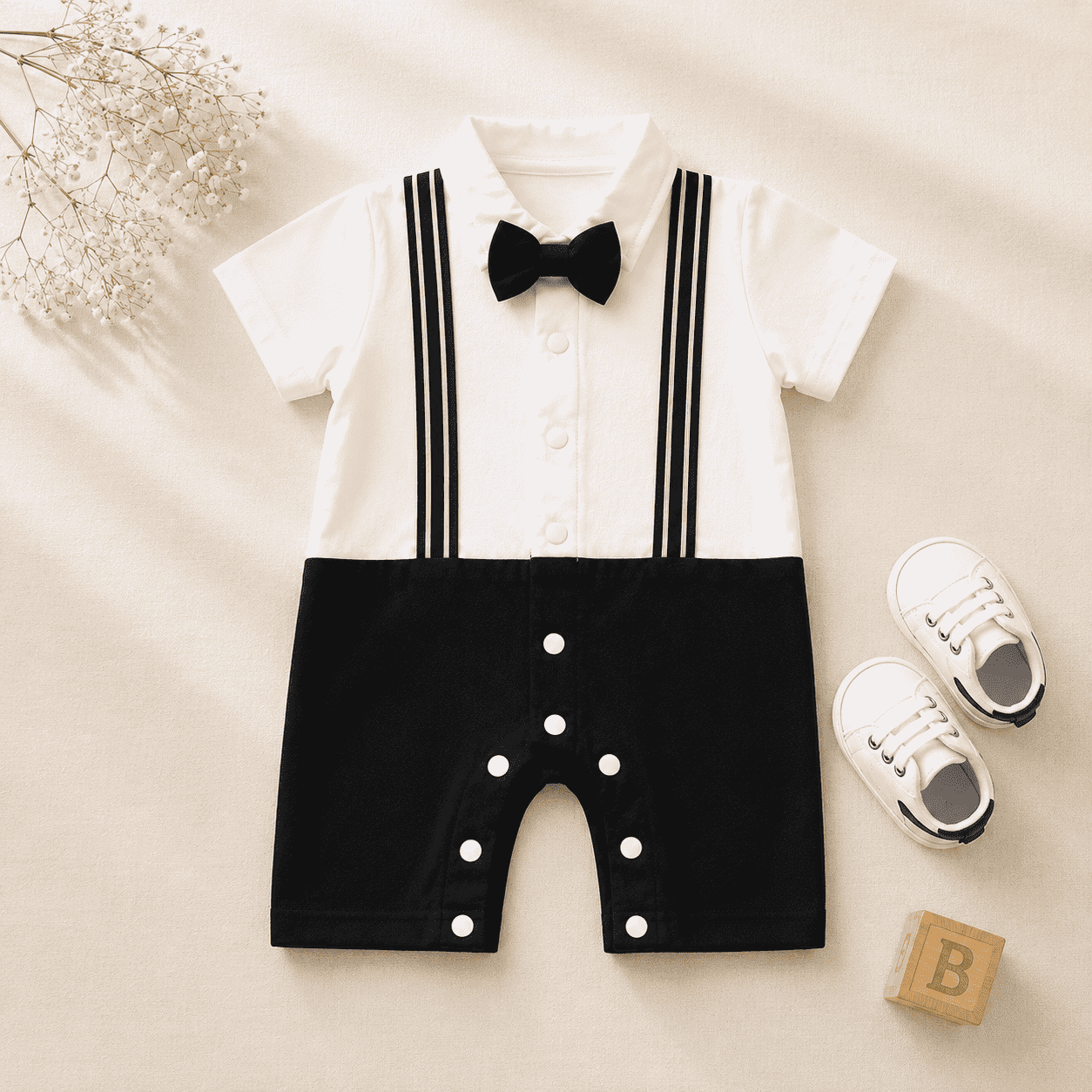 Baby Boy Black Suspender Romper with Bow Tie | Nifty Pakistan