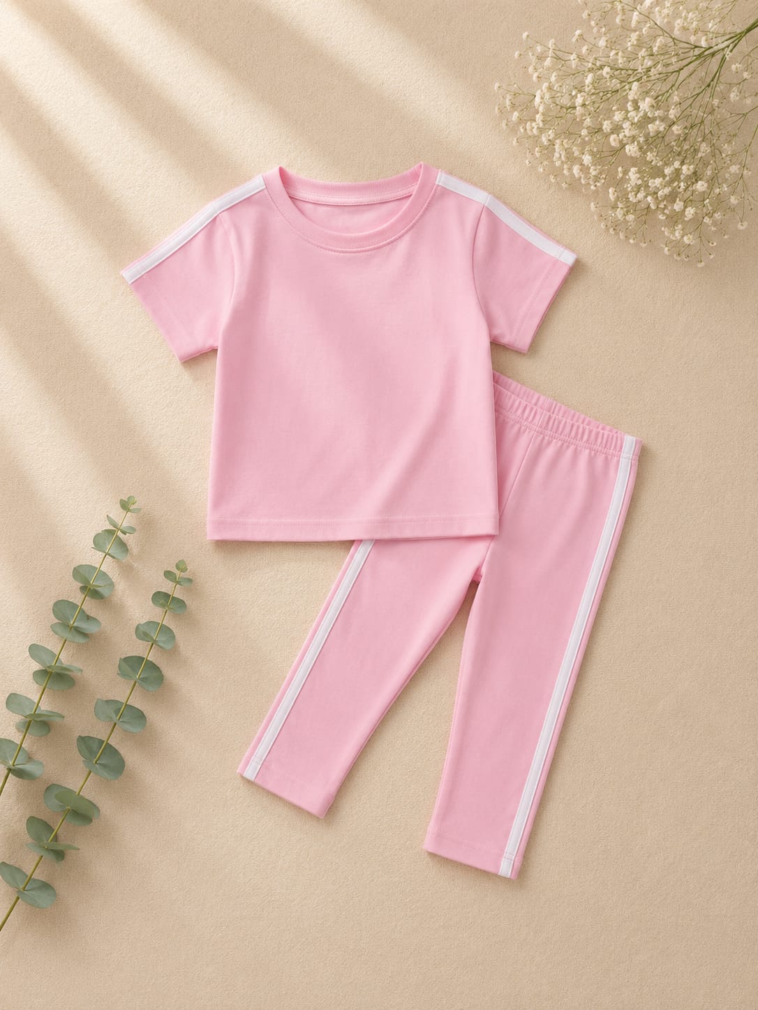 Girls Pink Stripe T-Shirt & Trouser Set