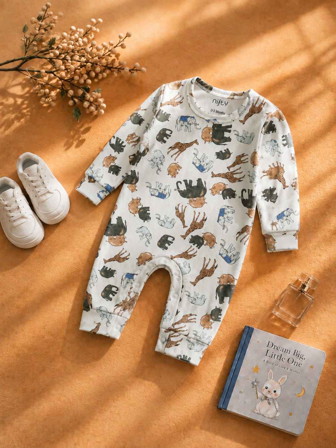 Baby Elephant & Giraffe Romper | Cream Jumpsuit