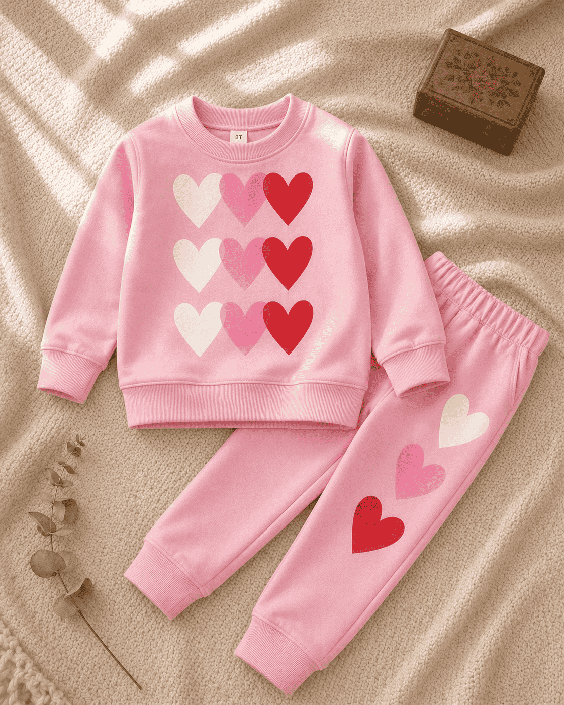 Plush Fleece Shirt & Trouser - Hearts in Pink