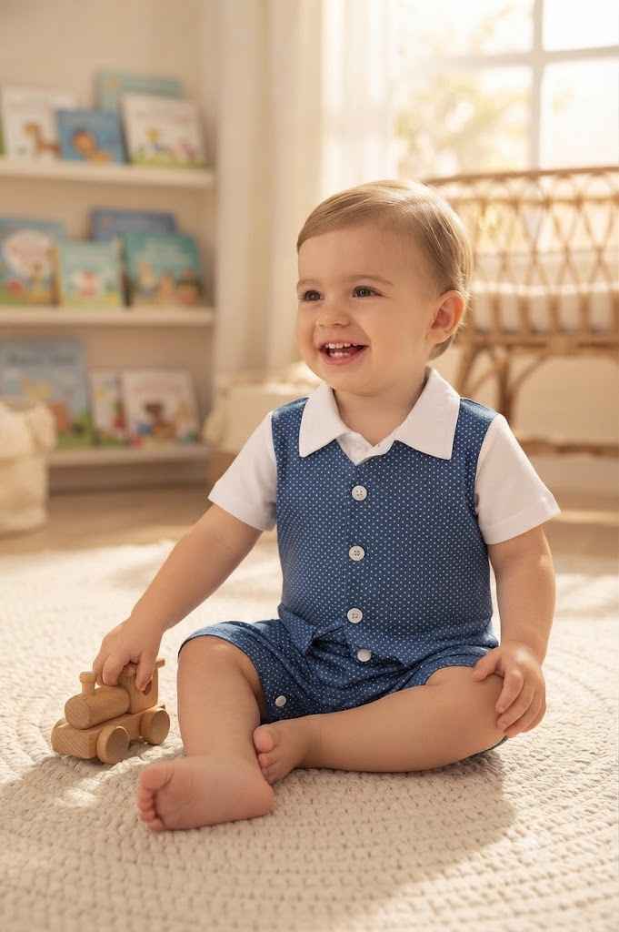 Mini Aura Polka Dot Baby Boy Romper