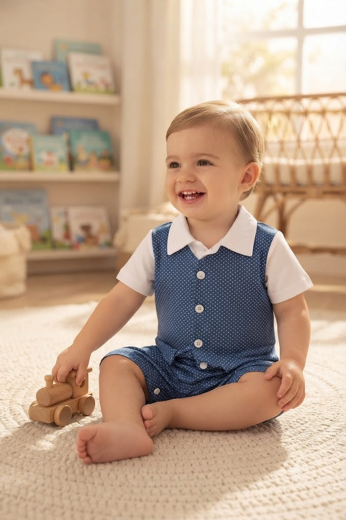Mini Aura Polka Dot Baby Boy Romper