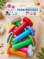 8-piece colorful kids' foam sponge stampers with heart, star, and smiley face shapes.