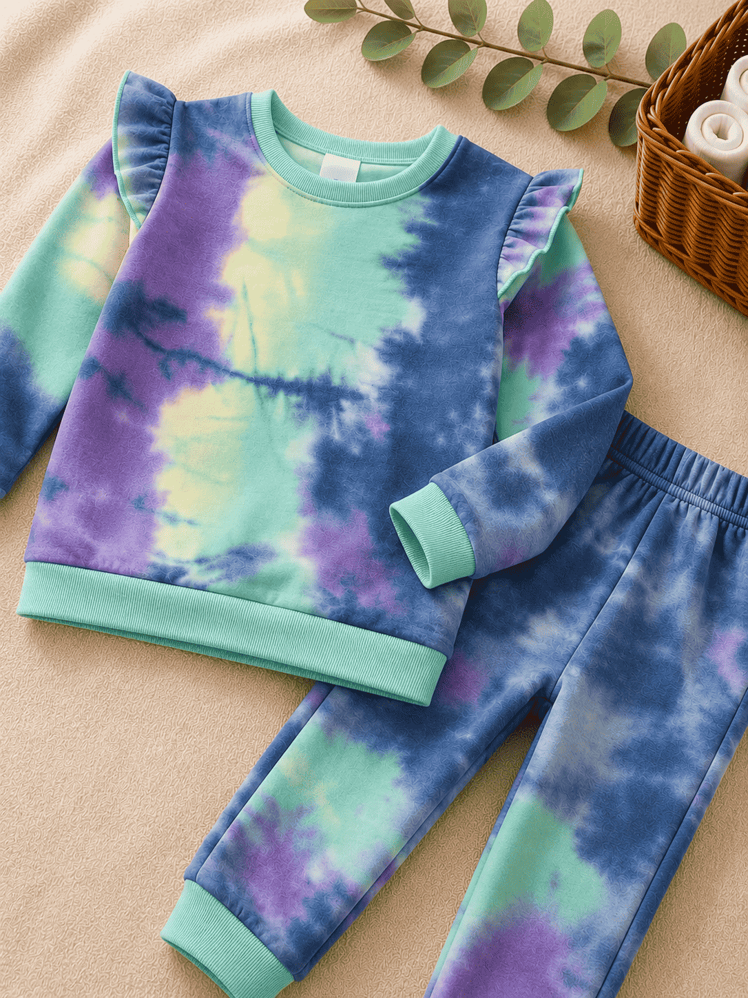 Plush Shoulder Frill Style Ribbed Knit Basic Set - Unicorn