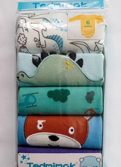 Baby Boy Printed Bodysuits Pack of 5