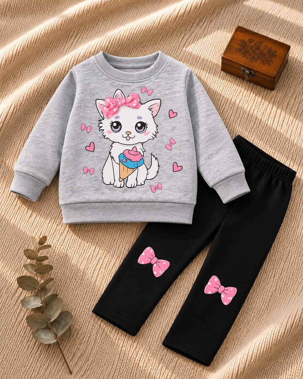 Plush - Fleece Shirt & Trouser - Cat in Grey Contrast
