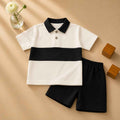 Plush-Baby Plaid Polo Shirt & Shorts-White