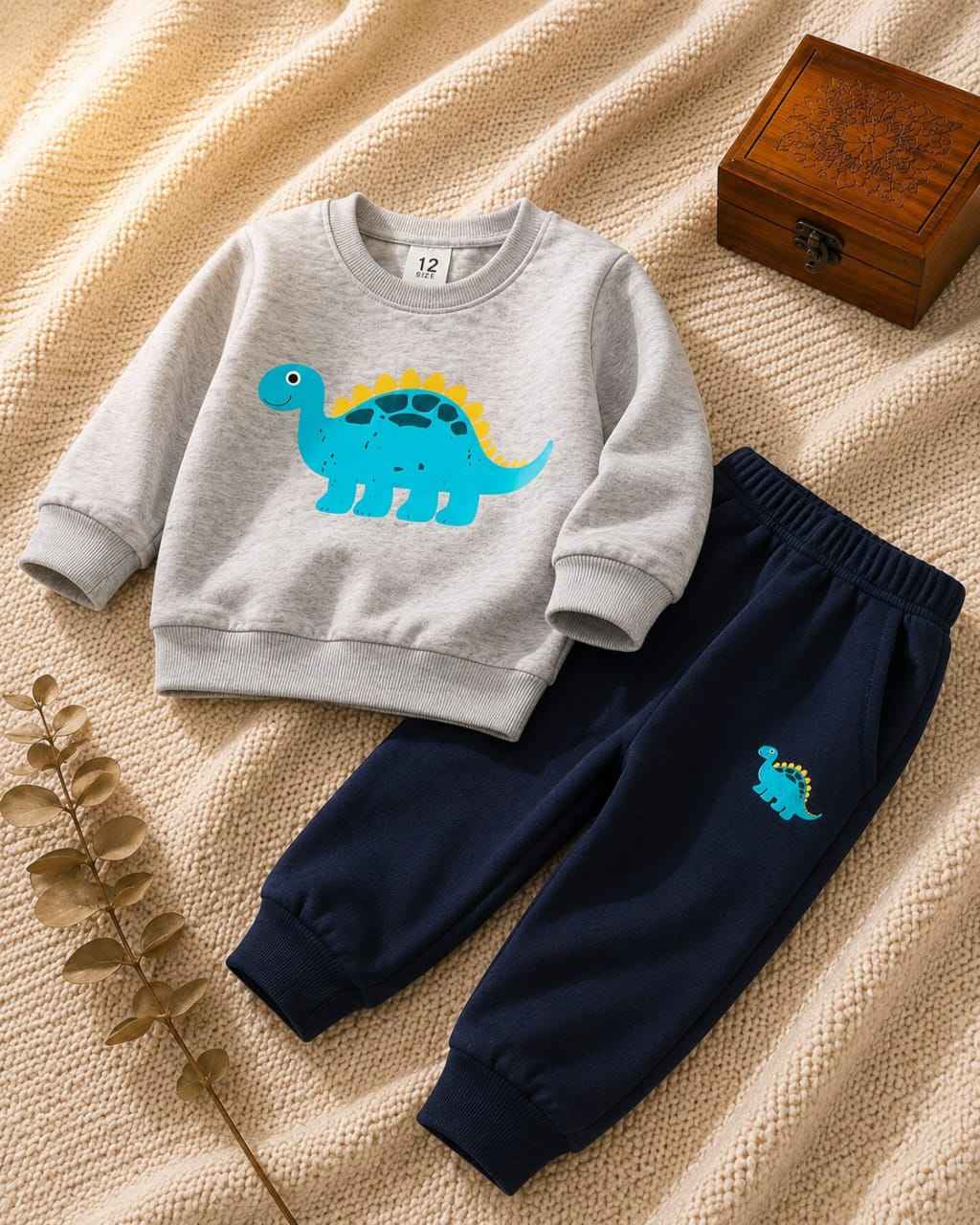 Plush Round Neck - Dino Fleece Basic Set Grey Contrast