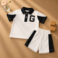 Plush-Baby Plaid Polo Shirt & Shorts-White