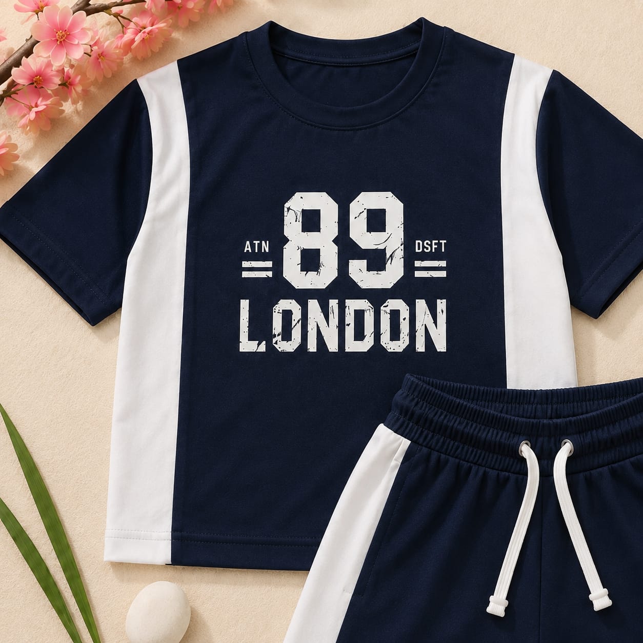 Boys Navy Blue & White "89 London" T-Shirt & Shorts Set