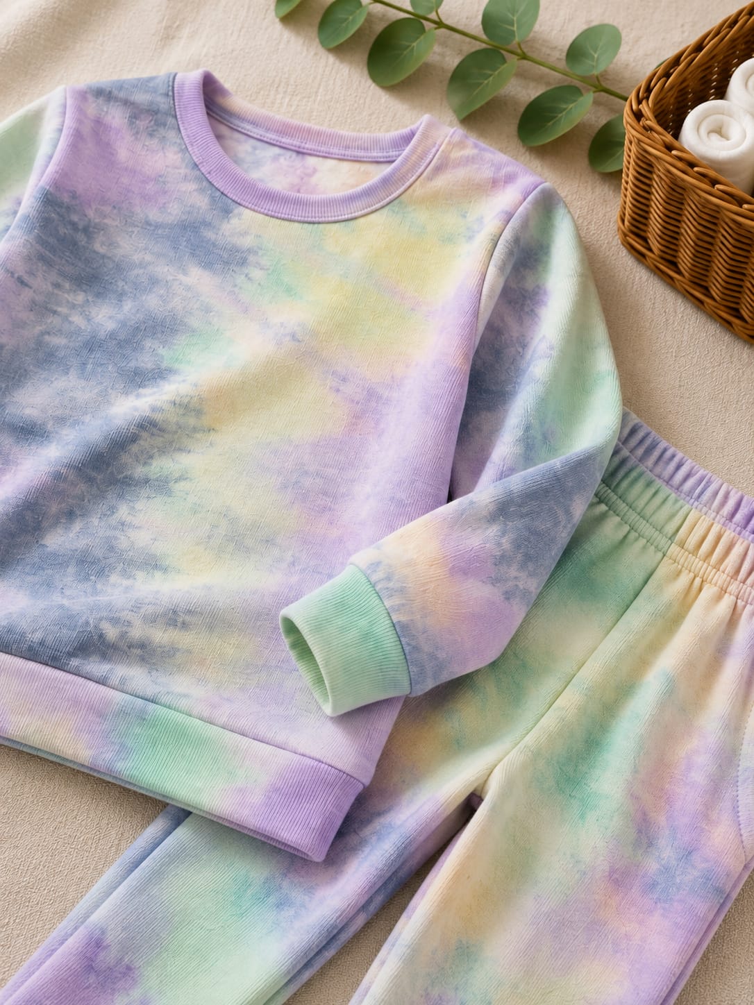 Plush - Plush Crew Neck Ribbed Knit Basic Set - Cotton Candy