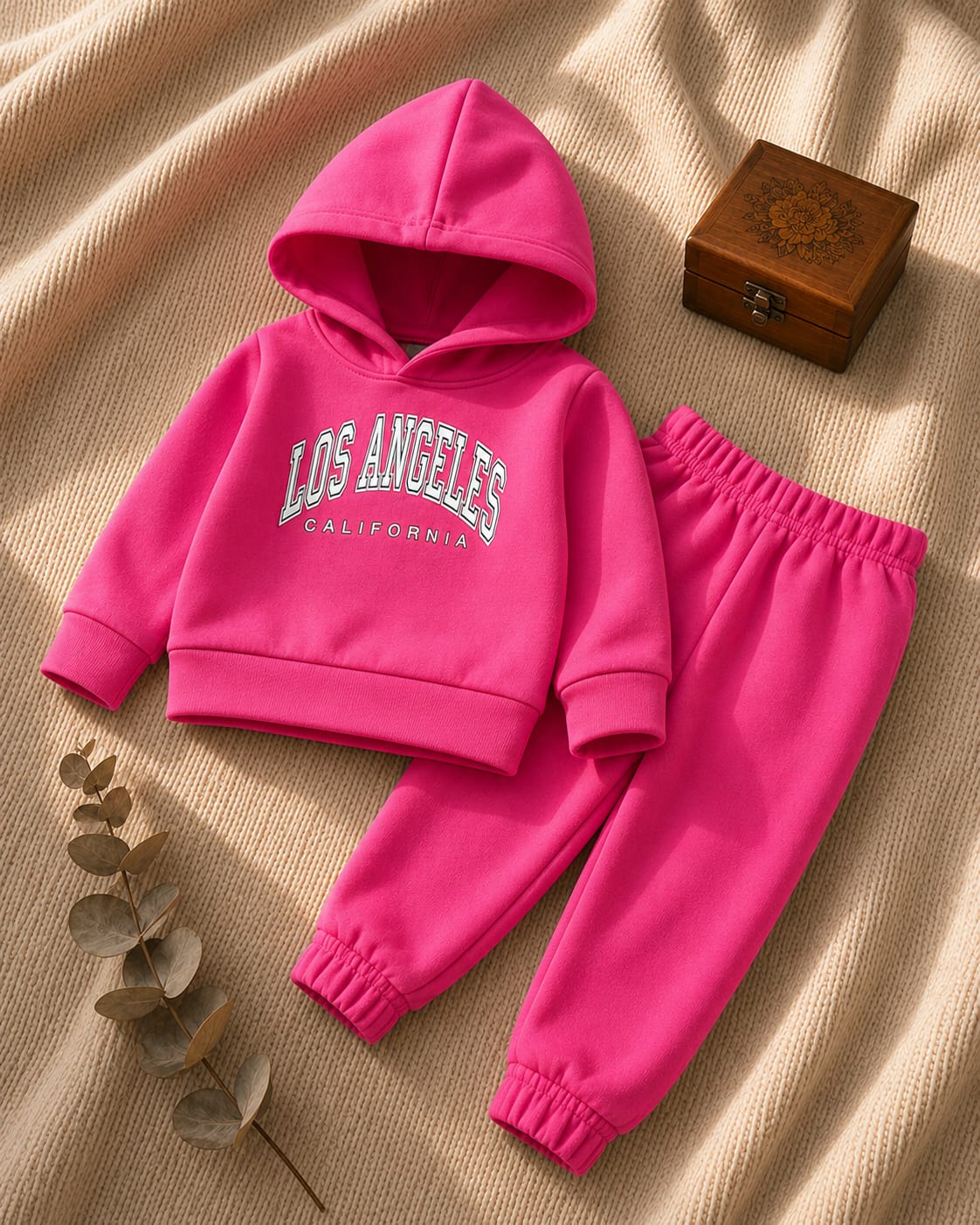 Plush Hoodied Fleece Shirt & Trouser - Los Angeles Pink