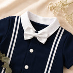 Navy Blue & White Bow Tie Polo Romper for Babies | Soft Interlock Bodysuit