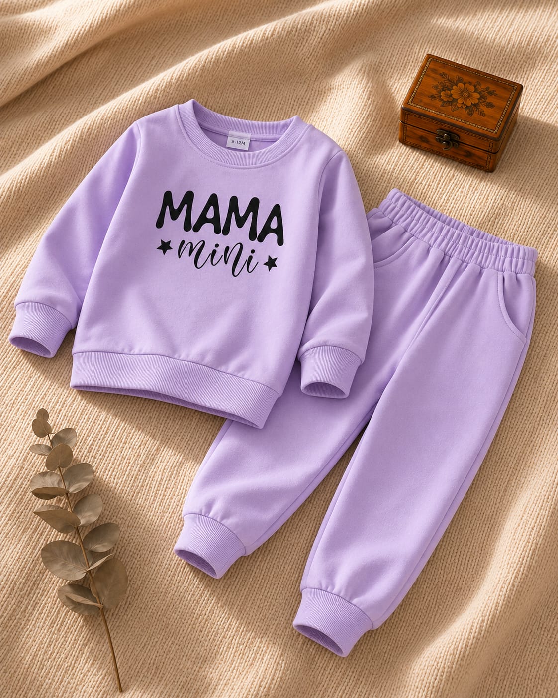 Plush Round Neck - Mama's Mini Fleece Basic Set Purple