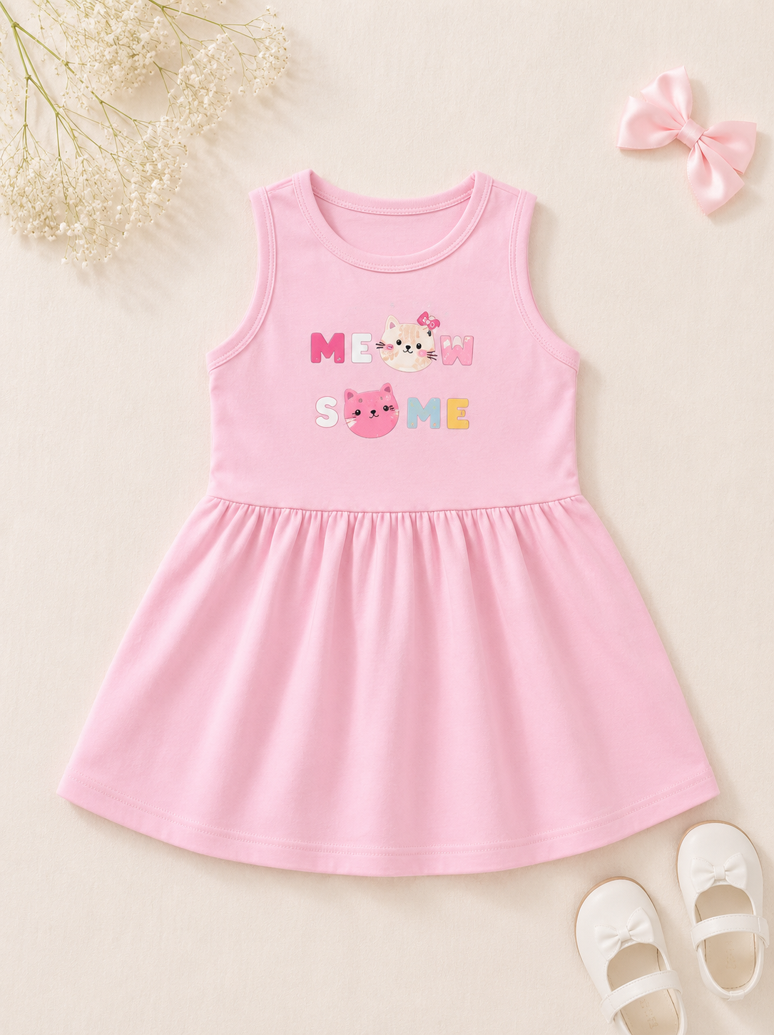 PLUSH-Summer Dress - Little and  Meow in Pink