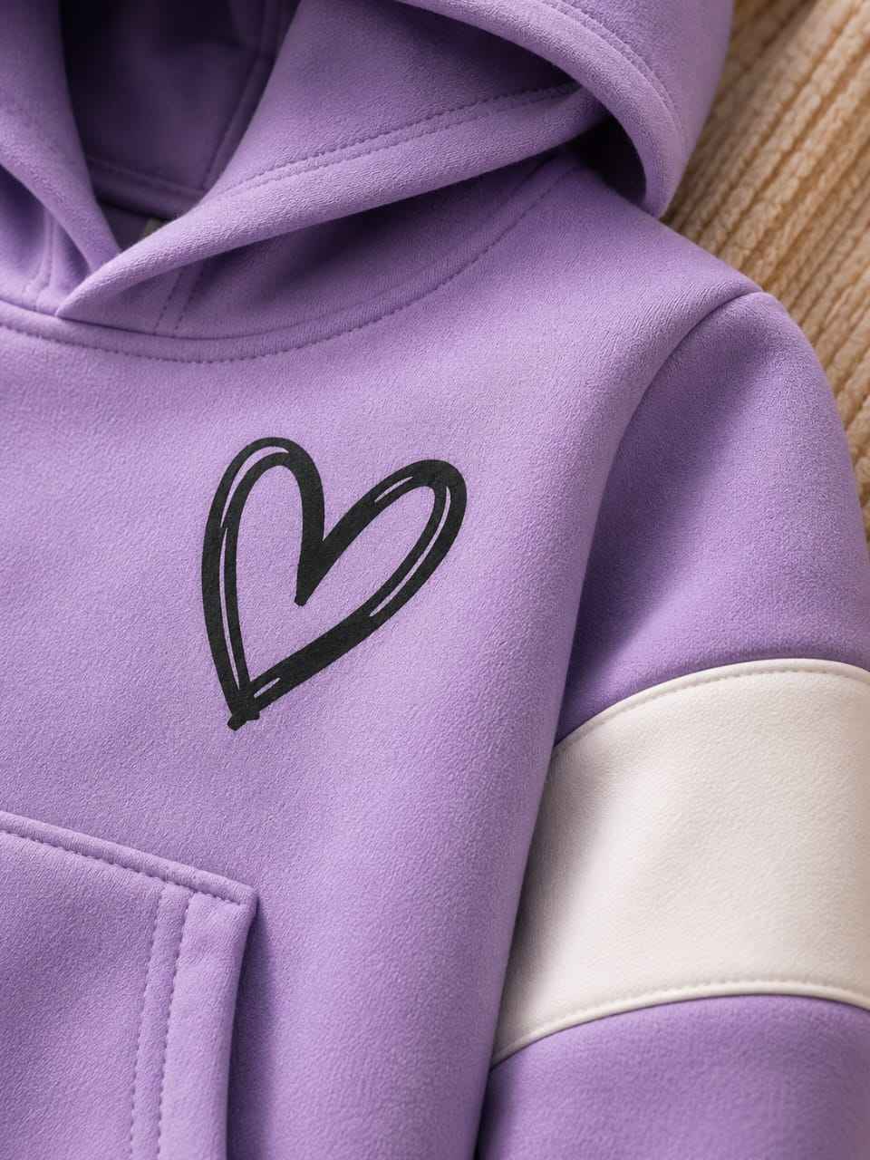 Plush Hoodied Fleece Shirt & Trouser - Basic Heart in Light Purple