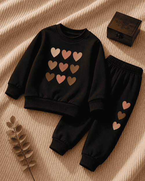 Plush-Round Neck - Colored Hearts Fleece Sweat Set