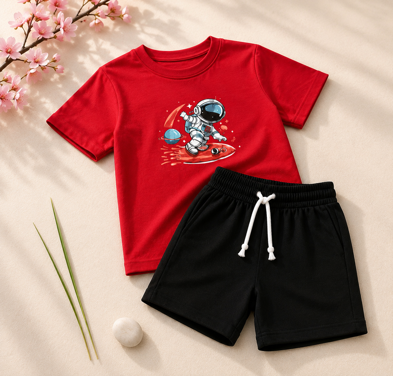 Boys Red & Black Space Explorer T-Shirt & Shorts Set