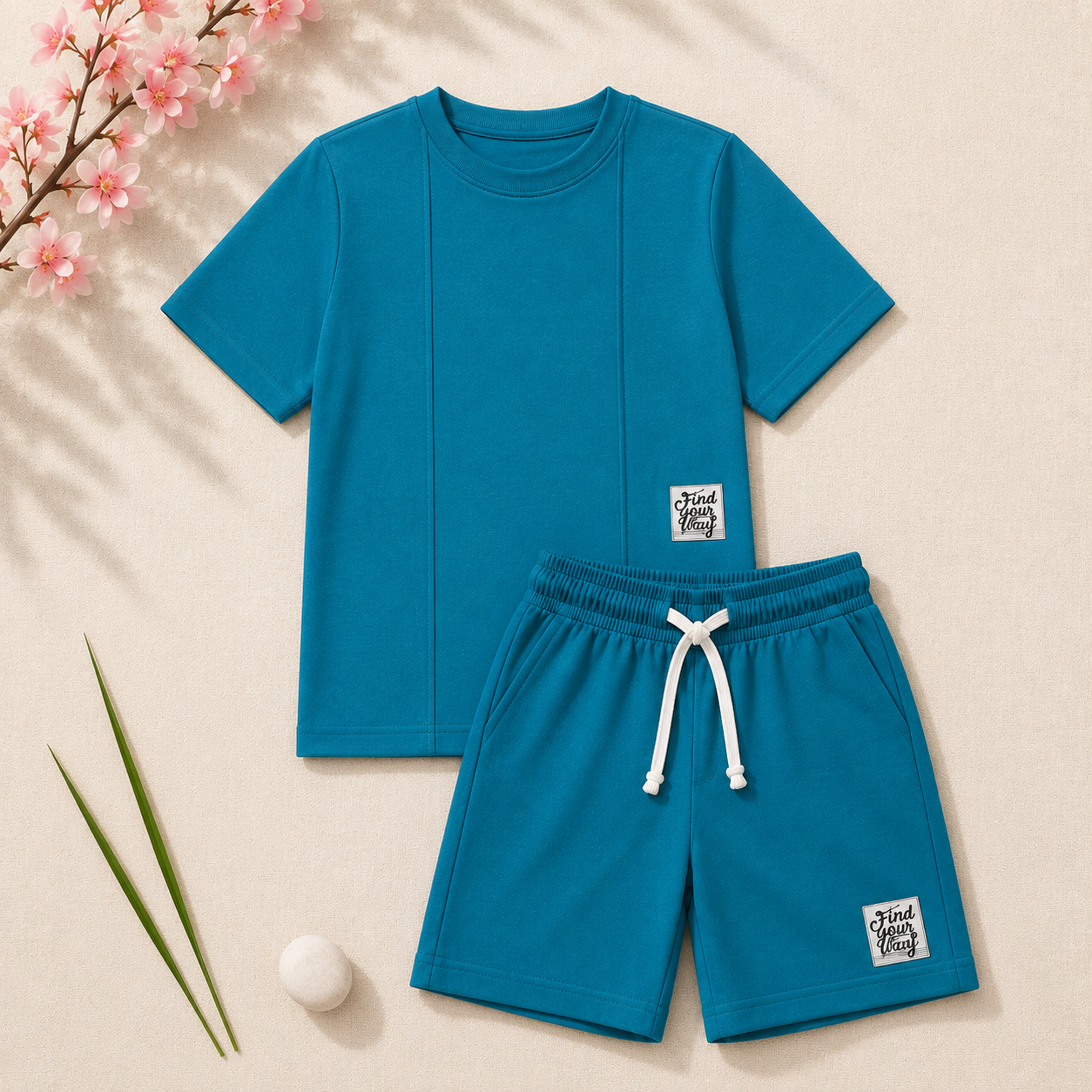 Boys Teal Blue "Find Your Way" T-Shirt & Shorts Set