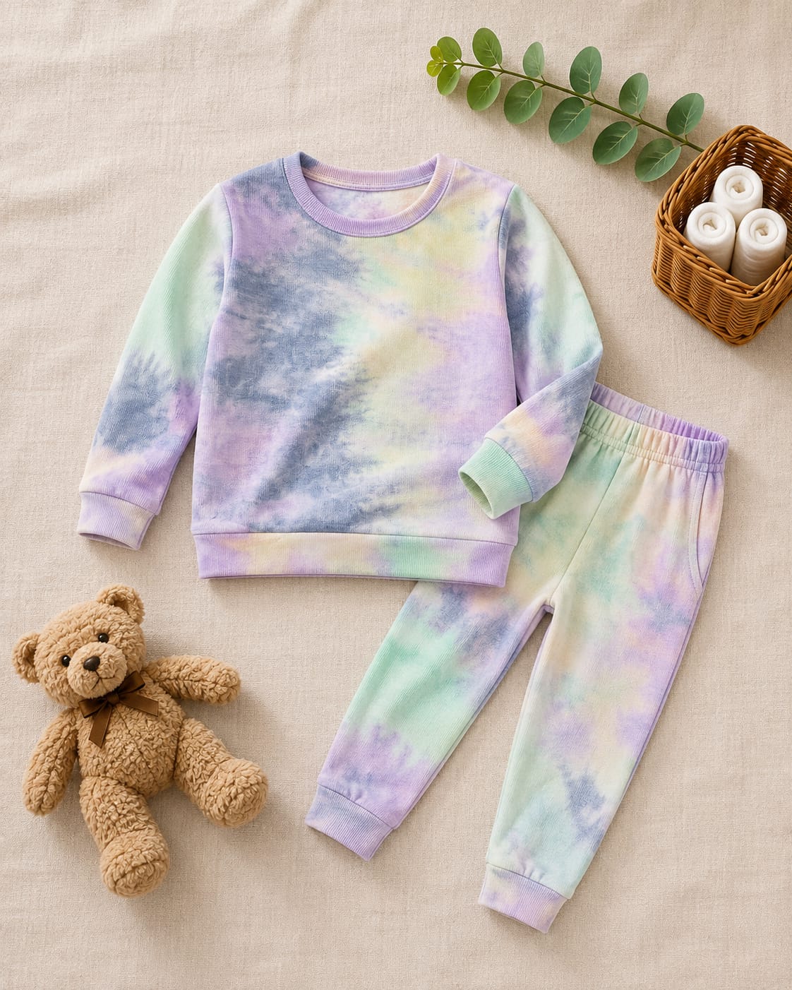 Plush - Plush Crew Neck Ribbed Knit Basic Set - Cotton Candy