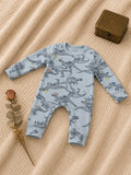 Grey blue baby romper with dinosaur print