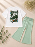 Girls Light Green "Good Mood" T-Shirt & Flapper Trouser Set