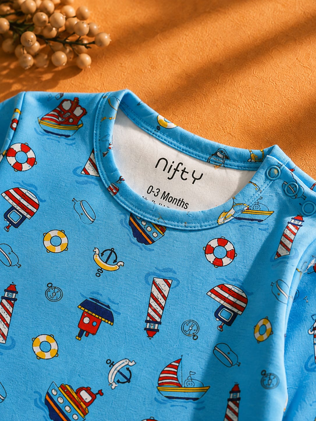 Baby Nautical Print Romper | Blue Long Sleeve Jumpsuit