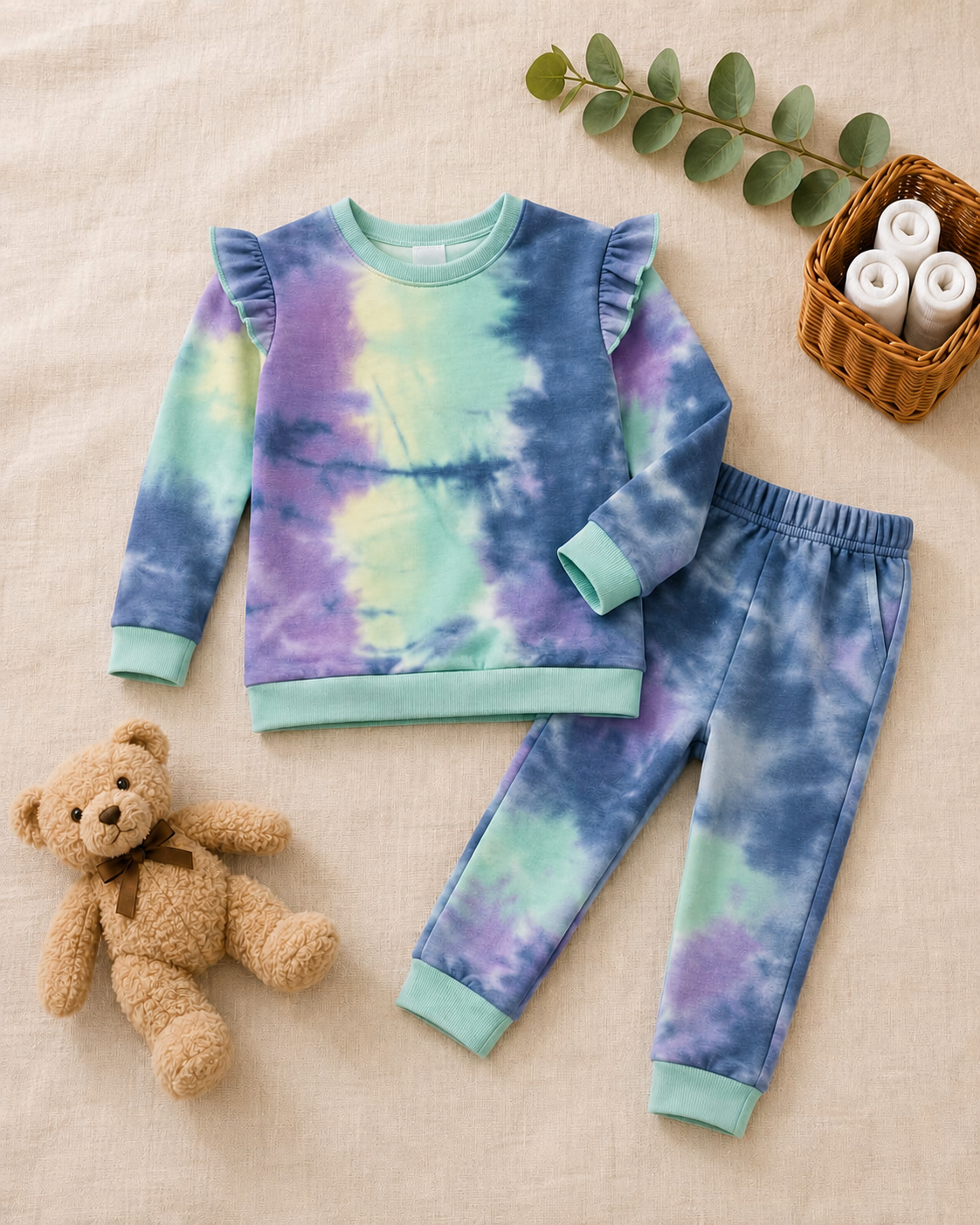 Plush Shoulder Frill Style Ribbed Knit Basic Set - Unicorn