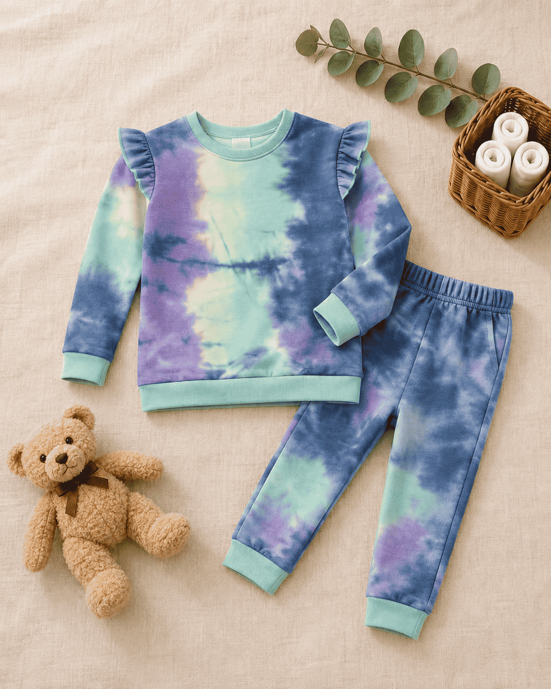 Plush Shoulder Frill Style Ribbed Knit Basic Set - Unicorn