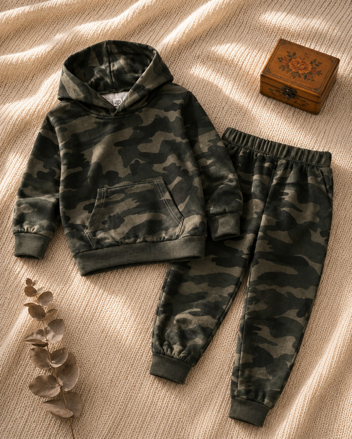 Plush - Hoodied Fleece Shirt & Trouser - Camouflage Rustic Green