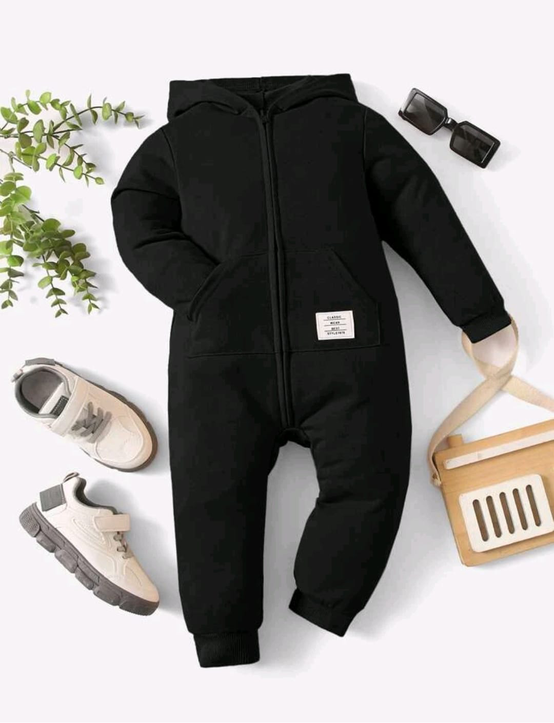Plush-Hoodie Romper - Black